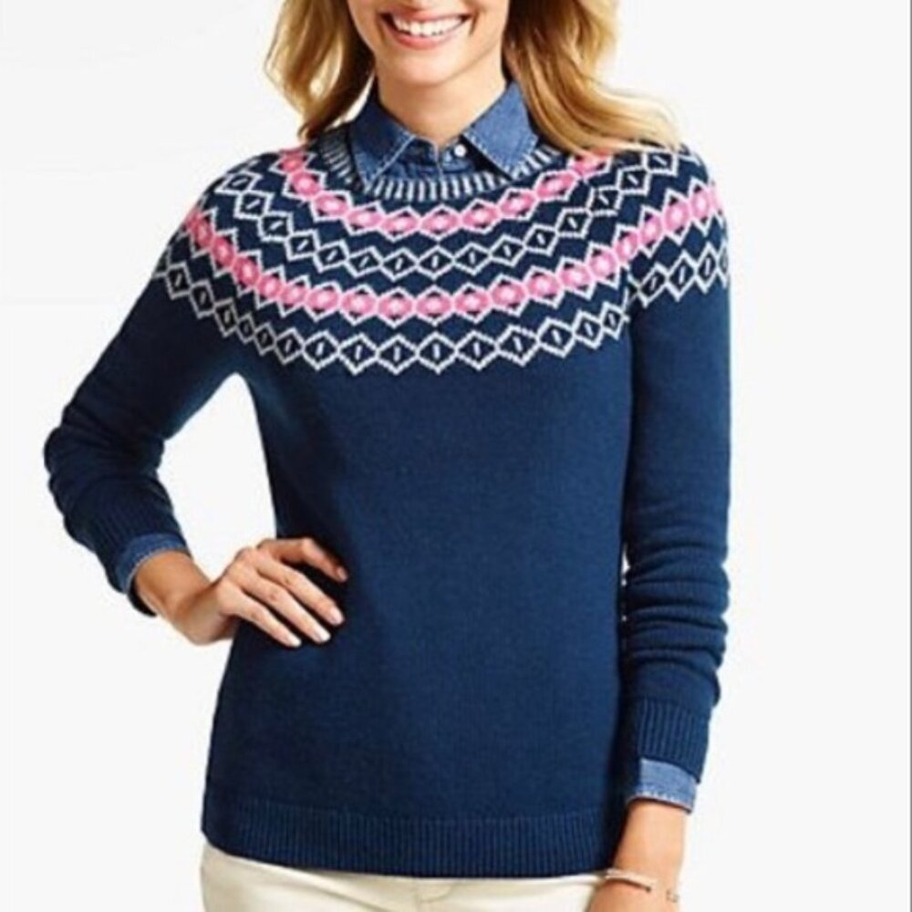 Talbots Petite Size SP Small Chevron Zig Zag Long Sleeve Pullover Sweater 1169
